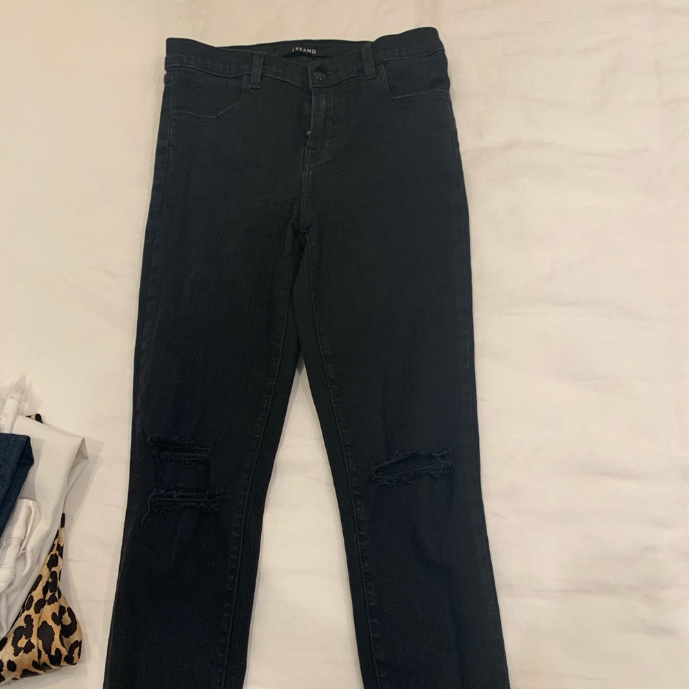 JBrand high rise ankle black distressed